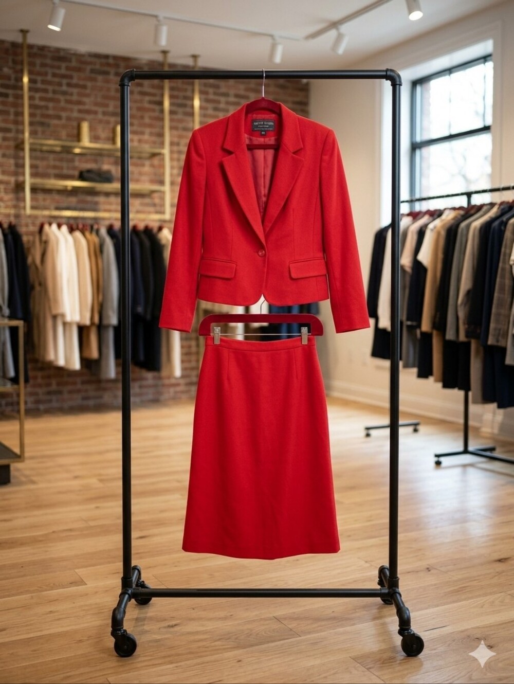 Vintage 80s Petite Pendleton Pure Virgin Wool Cropped Blazer Skirt Suit Red 10P